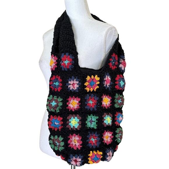 Crochet bag black Granny squares, bohemian, hippie, retro, 70s, festival - Picture 1 of 4